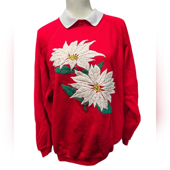 Vintage Hanes collared red and white holiday Christmas festive sweatshirt - Picture 1 of 8